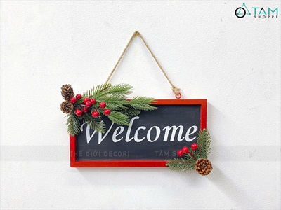 Bảng treo cửa giáng sinh Welcome viền Đỏ [Bằng gỗ] BANGTREO-NOEL-01